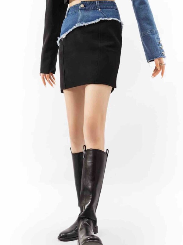 Three-dimensional waist, Notched Collar Denim Jacket & Mini Skirt set for Women