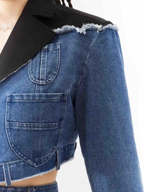 Chic Girl’s 3D Waist Notched Collar Denim Jacket & Mini Skirt Set