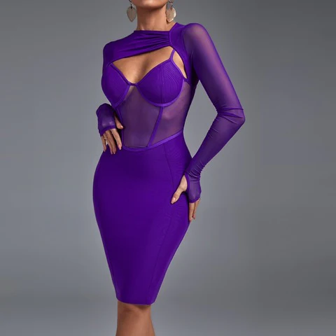 shapeminow Mesh Long Sleeve Pleated Hips Skirt Dress2 | ShapeMiNow is your go-to store for all kinds of body shapers, dresses, and statement pieces.