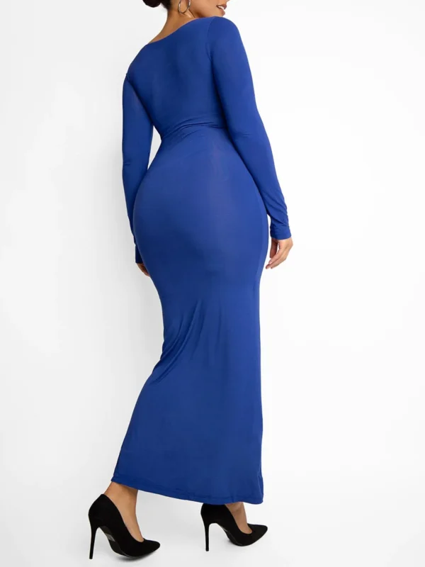 Trifactor long sleeve maxi dress with built in shapewear blue