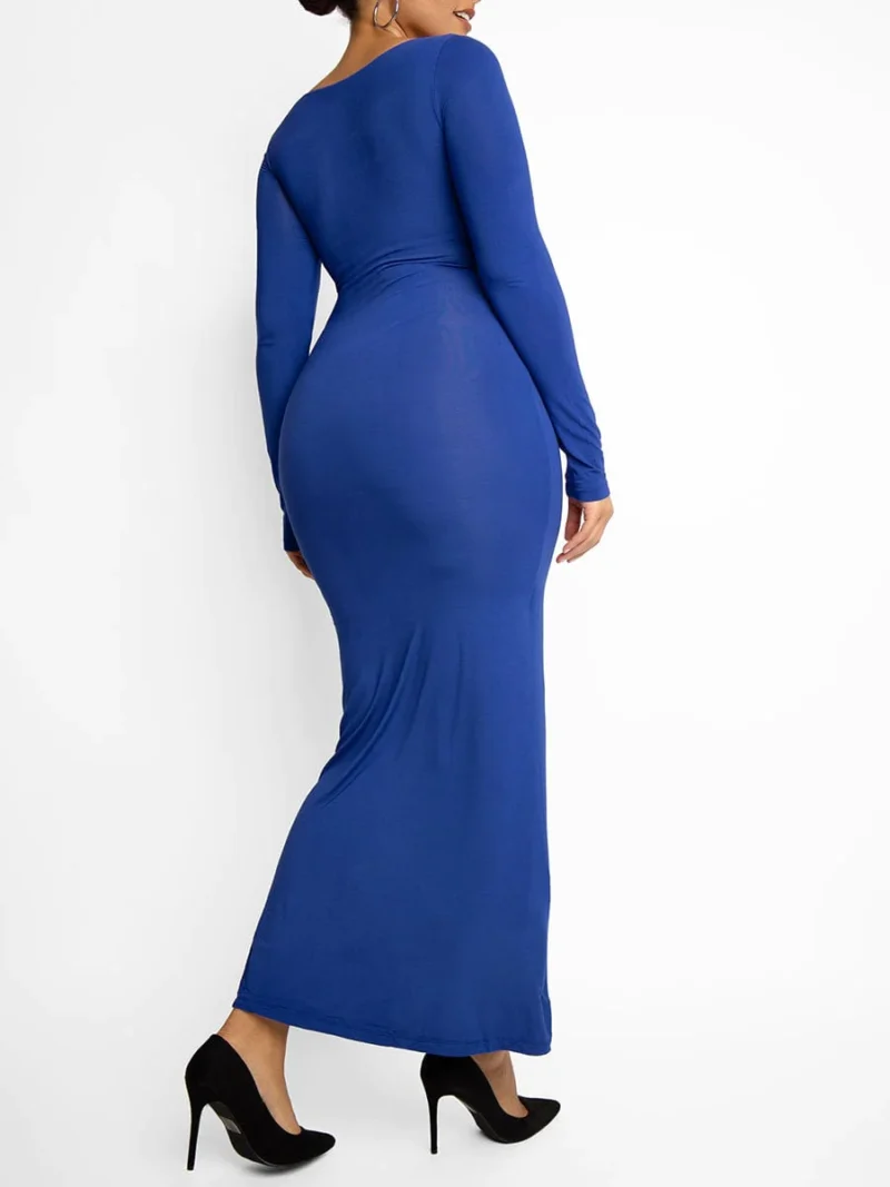 Trifactor long sleeve maxi dress with built in shapewear blue