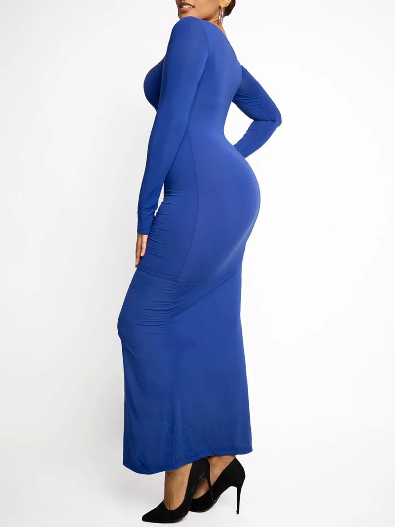 Trifactor long sleeve maxi dress with built in shapewear blue