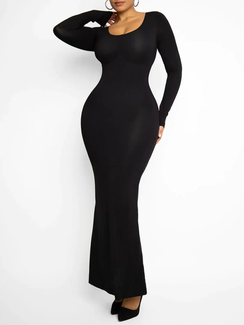 Trifactor long sleeve maxi dress with built in shapewear black