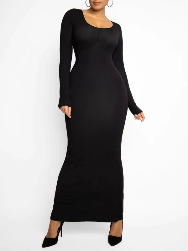 Trifactor long sleeve maxi dress with built in shapewear black