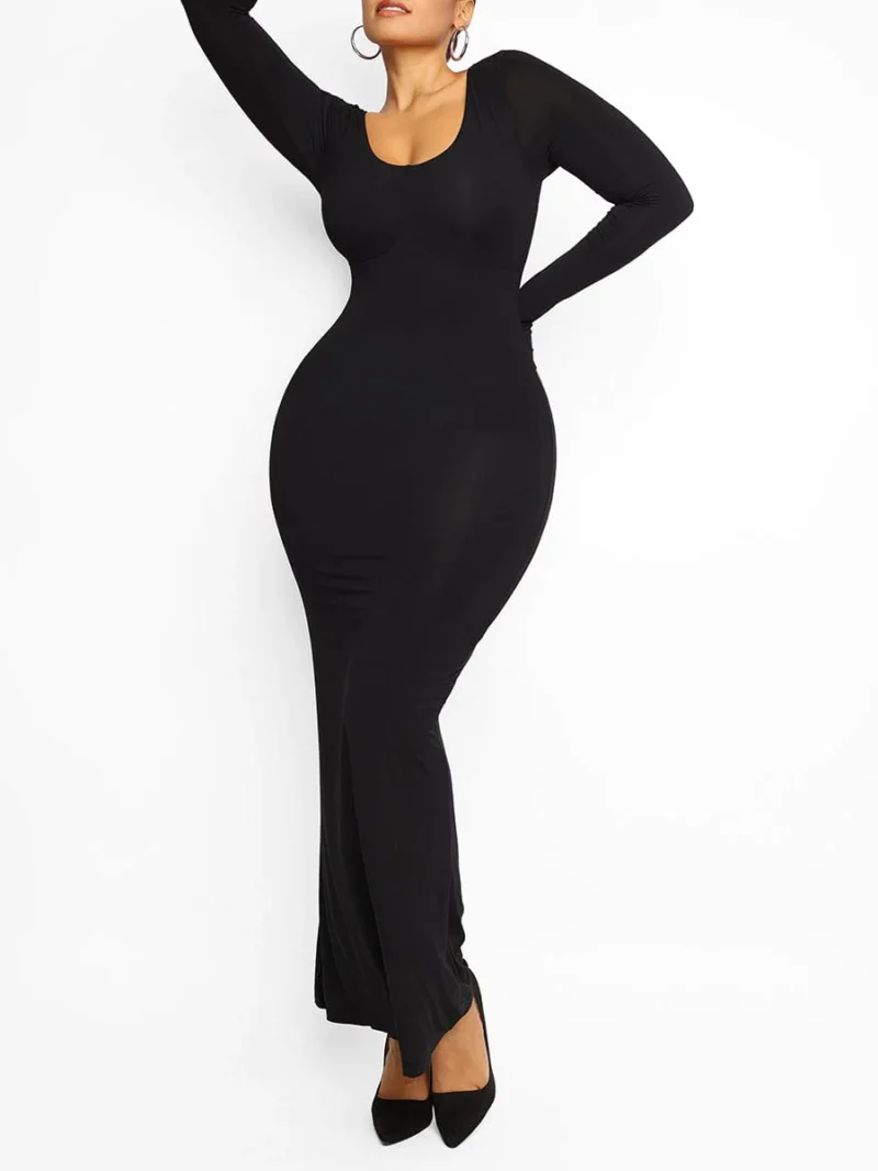 Trifactor long sleeve maxi dress with built in shapewear black