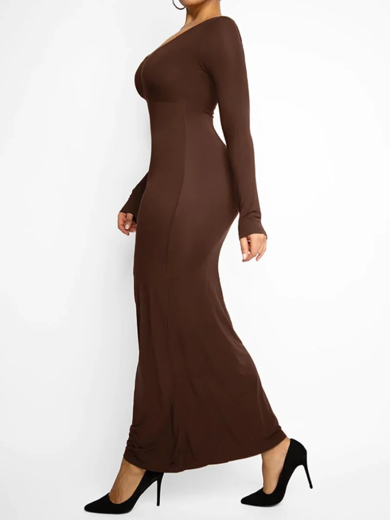 Trifactor long sleeve maxi dress with built in shapewear brown
