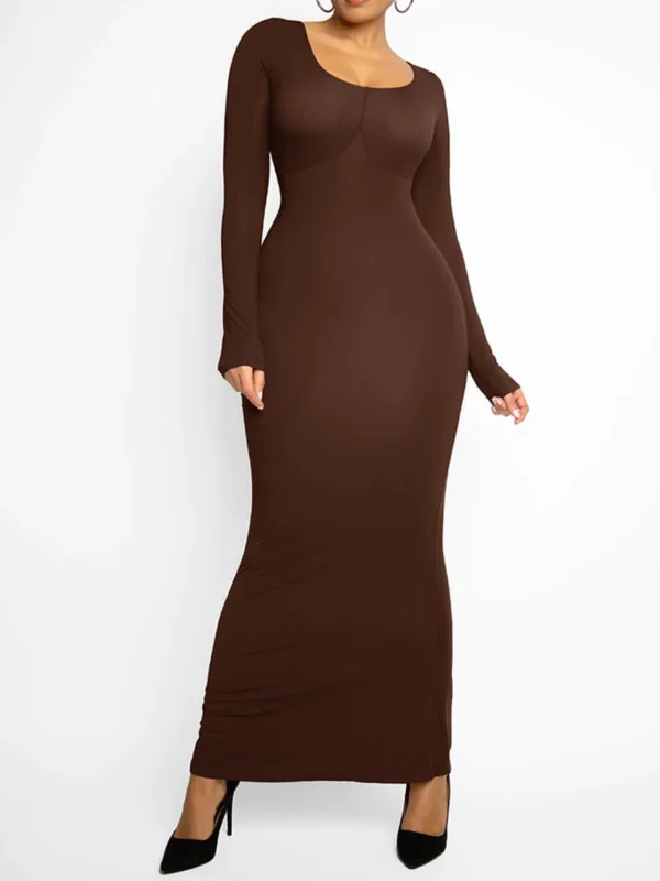 Trifactor long sleeve maxi dress with built in shapewear brown