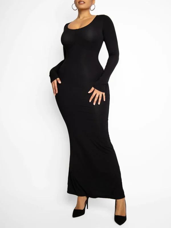 Trifactor long sleeve maxi dress with built in shapewear black