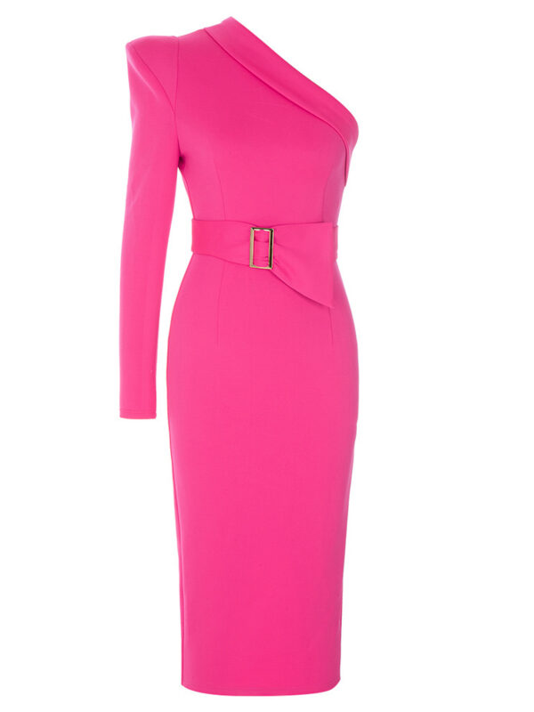 Single Sleeve Bold Belt Bandage Dress