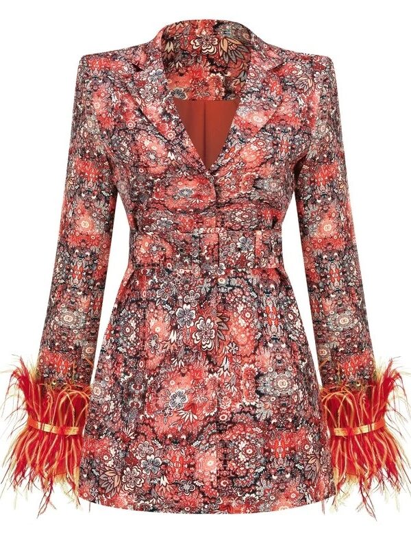 Floral Cuff Decorative Feather Dress