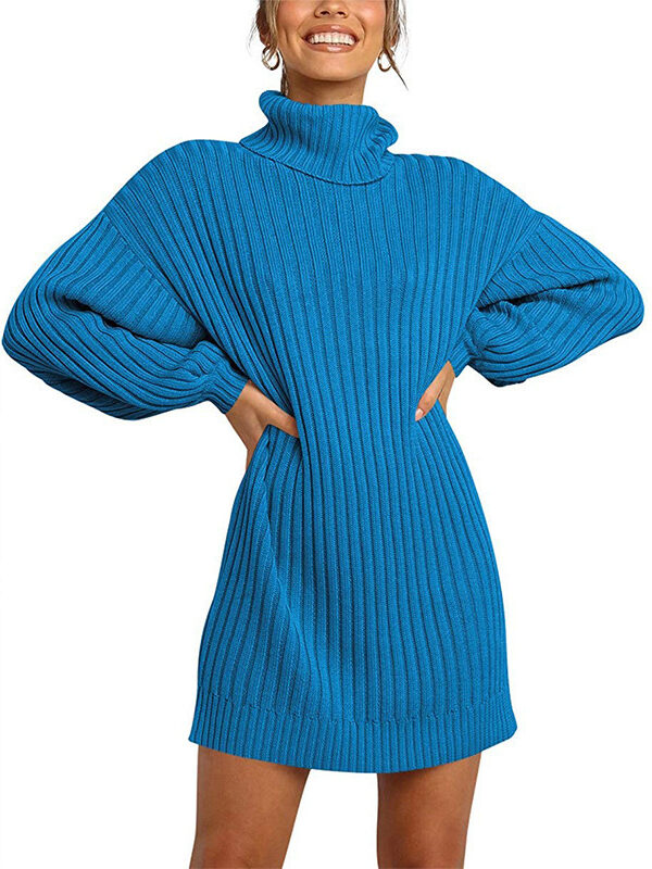 Turtle Collar Mid-Length Sweater Dress