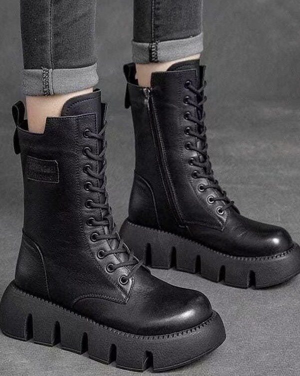 shapeminow Warm Casual Lace-up Cotton Boots winter lace up boots