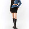 Chic Girl’s 3D Waist Notched Collar Denim Jacket & Mini Skirt Set