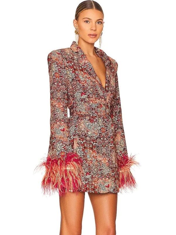 Floral Cuff Decorative Feather Dress
