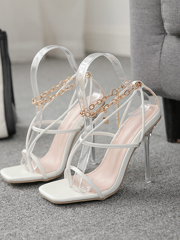 shapeminow Chain Lock Square Toe Stiletto High Heel Sandals