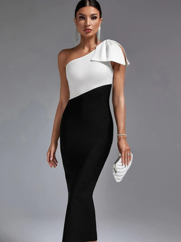 Bow Shoulder Tie Midi Bandage Dress shapeminow Bow Shoulder Tie Midi Bandage Dress shapeminow