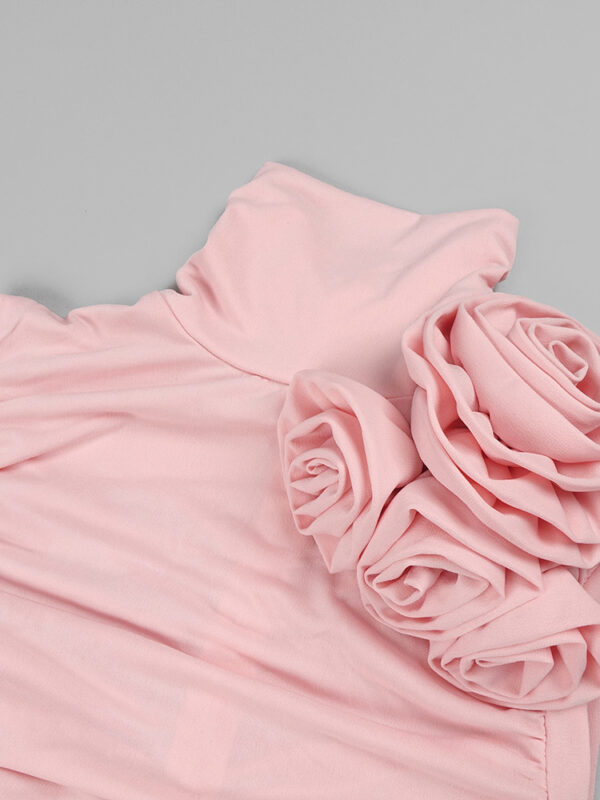 3D FlowerTurtleNeck Sleeveless Bodycon Dress