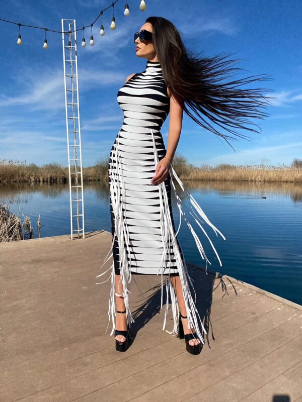 3Dimensional Knit Turtleneck Maxi Dress--1 shapeminow