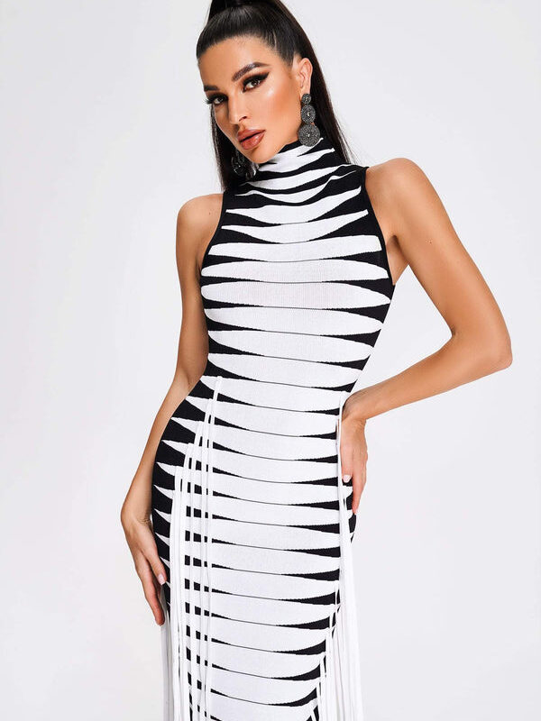 3Dimensional Knit Turtleneck Maxi Dress--1 shapeminow