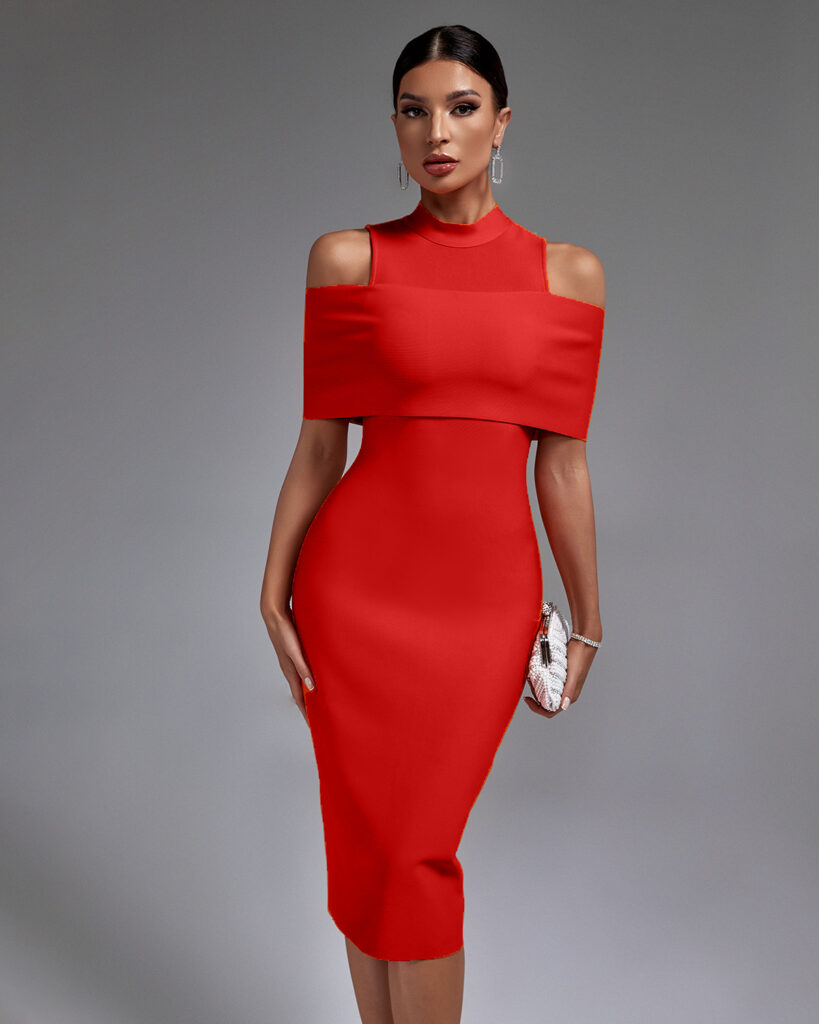 Orange Bandage Halter Midi Dress main image 1