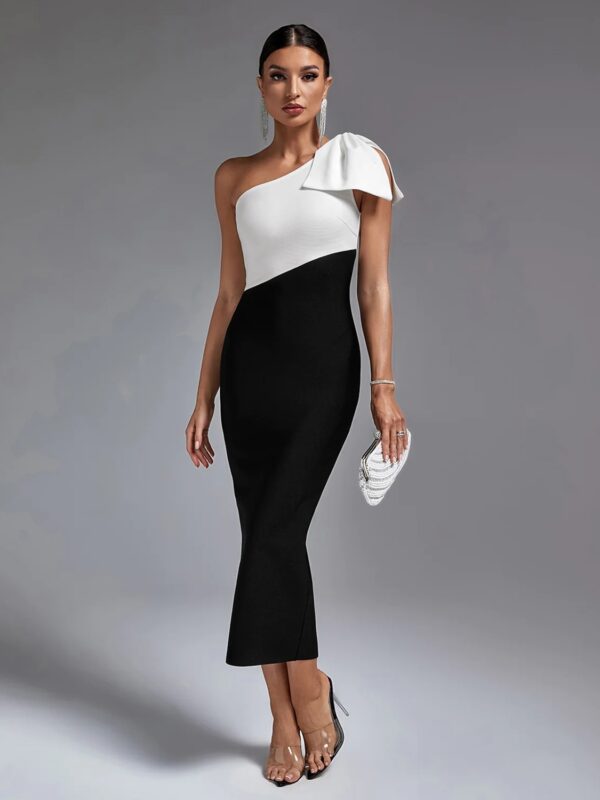 Bow Shoulder Tie Midi Bandage Dress shapeminow