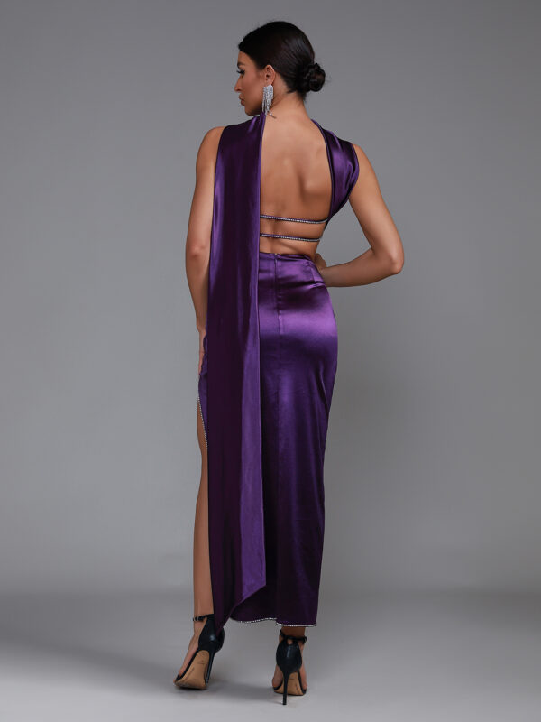 Adorable Purple Satin Maxi Dress 1