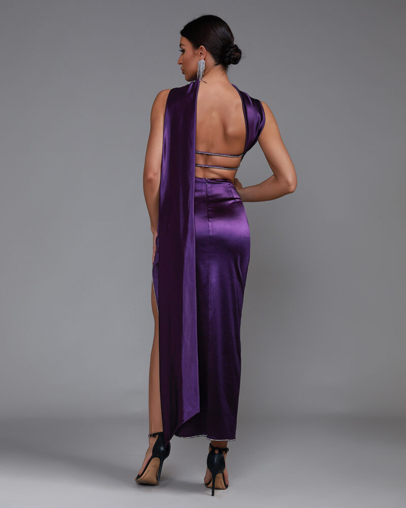 Adorable Purple Satin Maxi Dress 1
