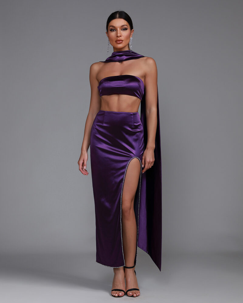 Adorable Purple Satin Maxi Dress 2