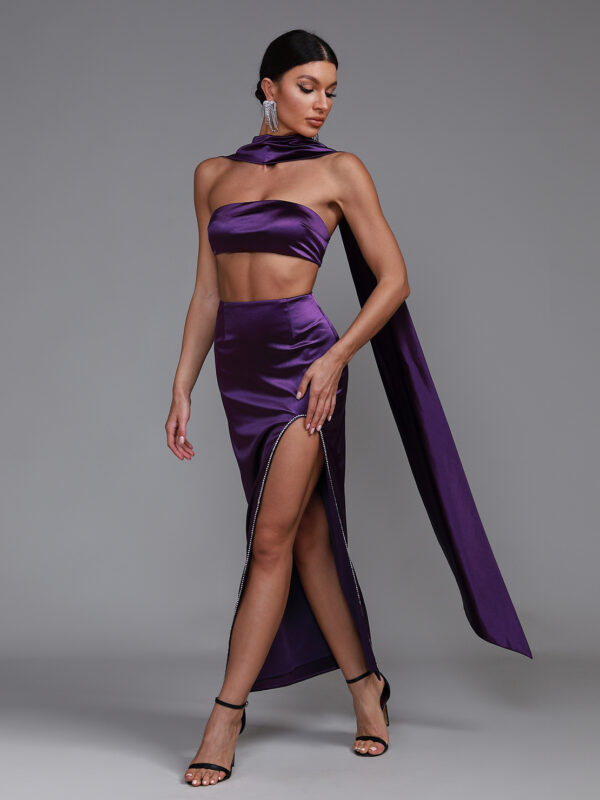 Adorable Purple Satin Maxi Dress 4