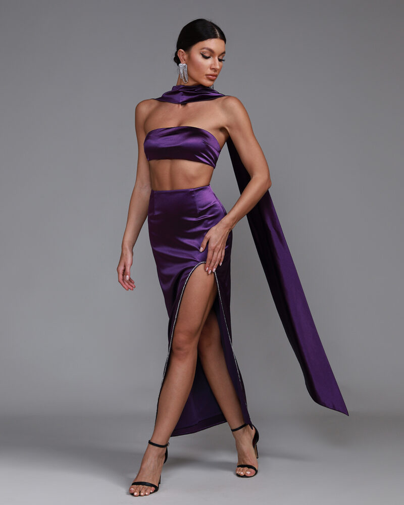 Adorable Purple Satin Maxi Dress 4