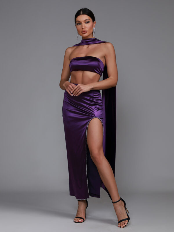Adorable Purple Satin Maxi Dress 5