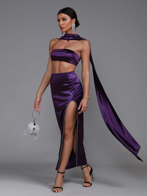 Adorable Purple Satin Maxi Dress 6