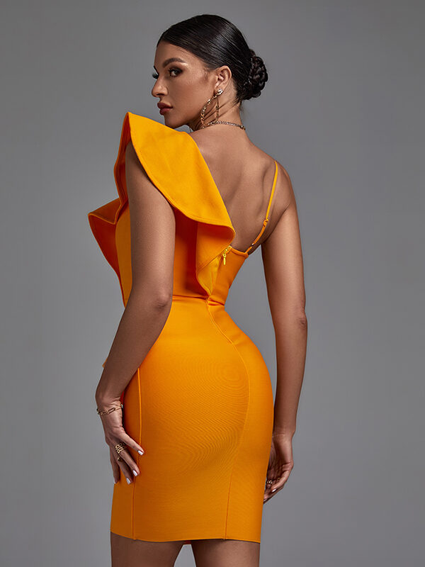 Adorable Sleeveless Frill Mini Bandage Dress Orange 4