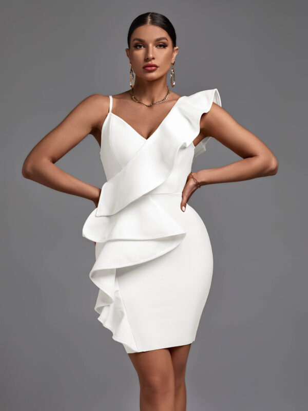 Adorable Sleeveless Frill Mini Bandage Dress White