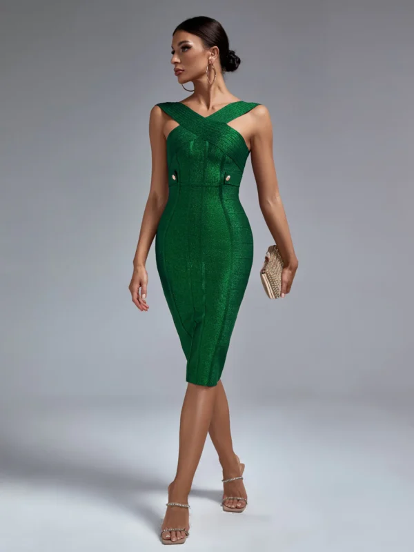 High-quality Midi Backless Bandage Dress Green