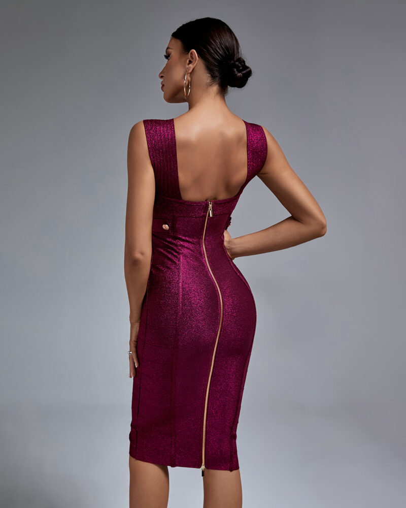 High-quality Midi Backless Bandage Dress Purple 1