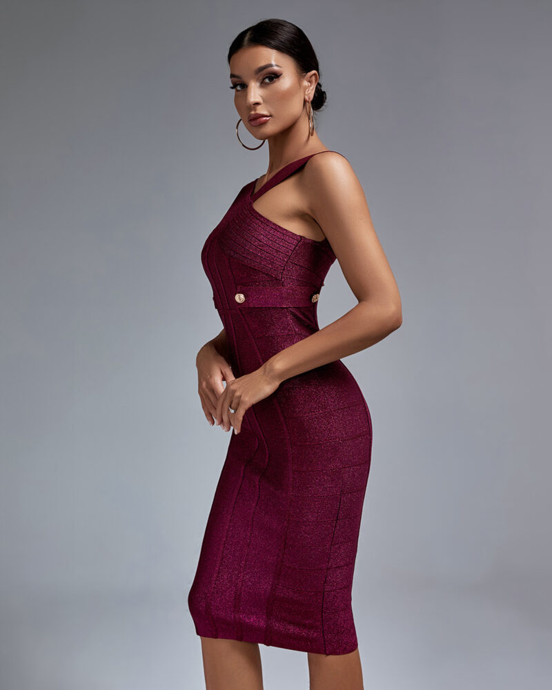 High-quality Midi Backless Bandage Dress Purple 2