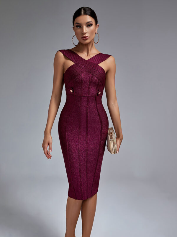 High-quality Midi Backless Bandage Dress Purple 3