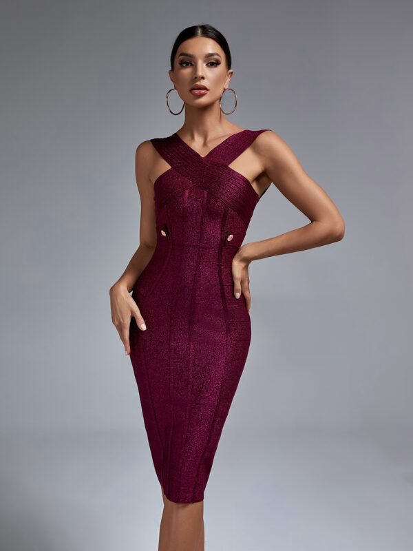 High-quality Midi Backless Bandage Dress Purple 4
