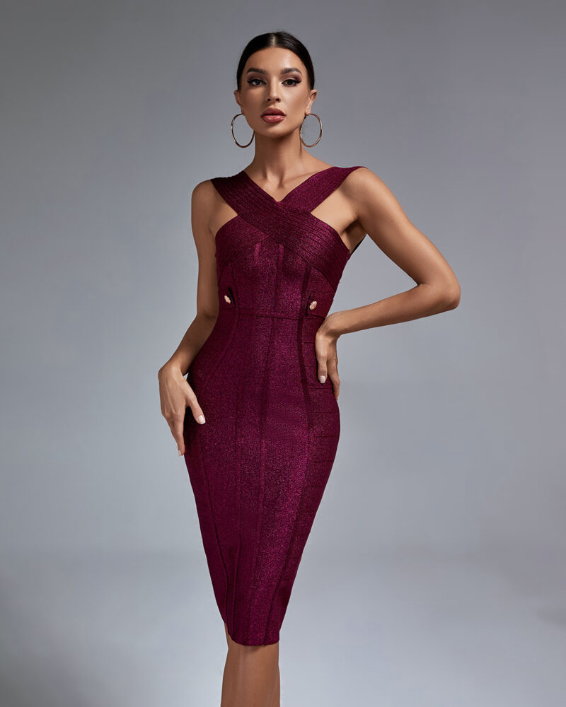 High-quality Midi Backless Bandage Dress Purple 4