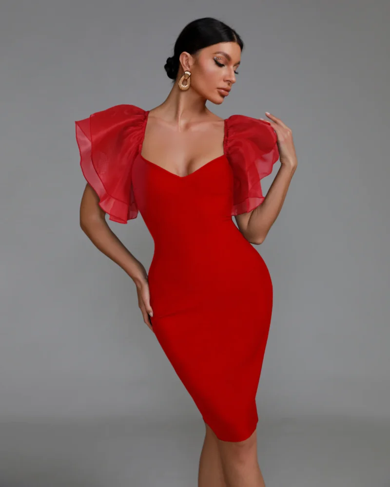 shapeminow Beautiful Puff Sleeve Women Bandage Dress red 3 | ShapeMiNow is your go-to store for all kinds of body shapers, dresses, and statement pieces.