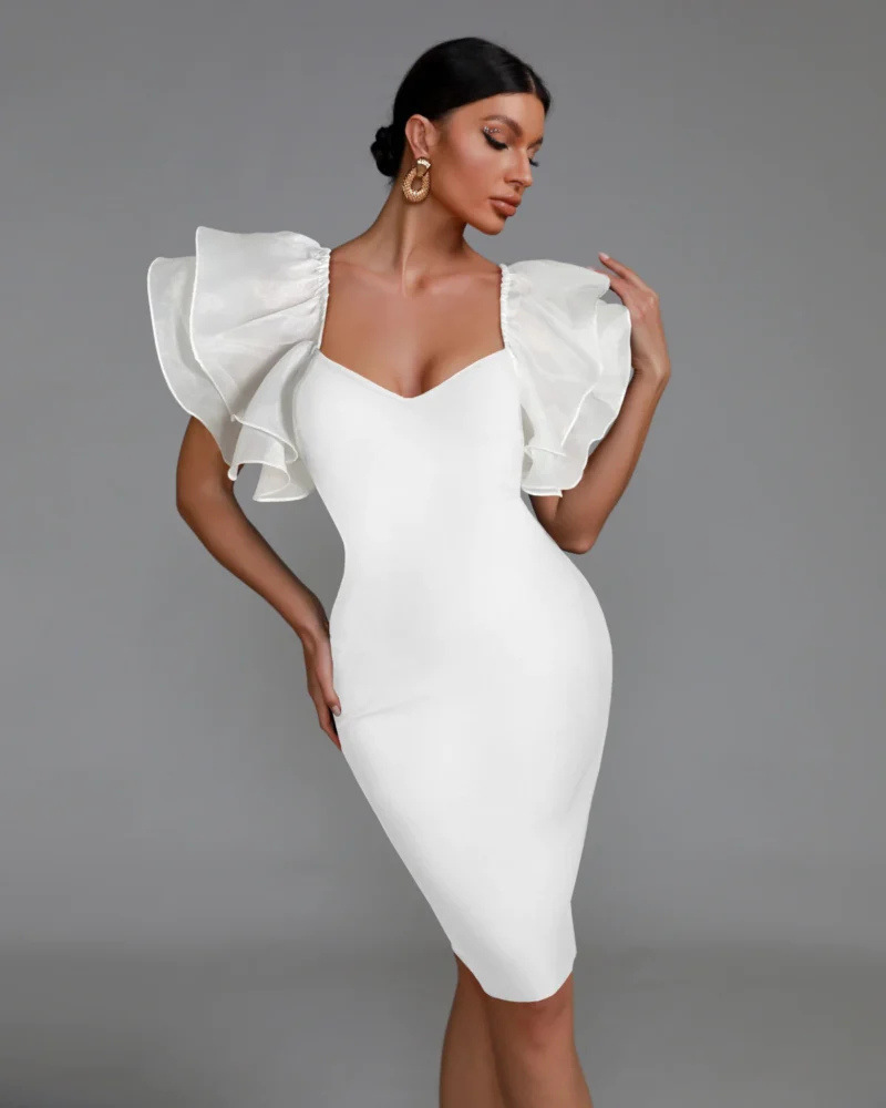 shapeminow Beautiful Puff Sleeve Women Bandage Dress white 3 | ShapeMiNow is your go-to store for all kinds of body shapers, dresses, and statement pieces.