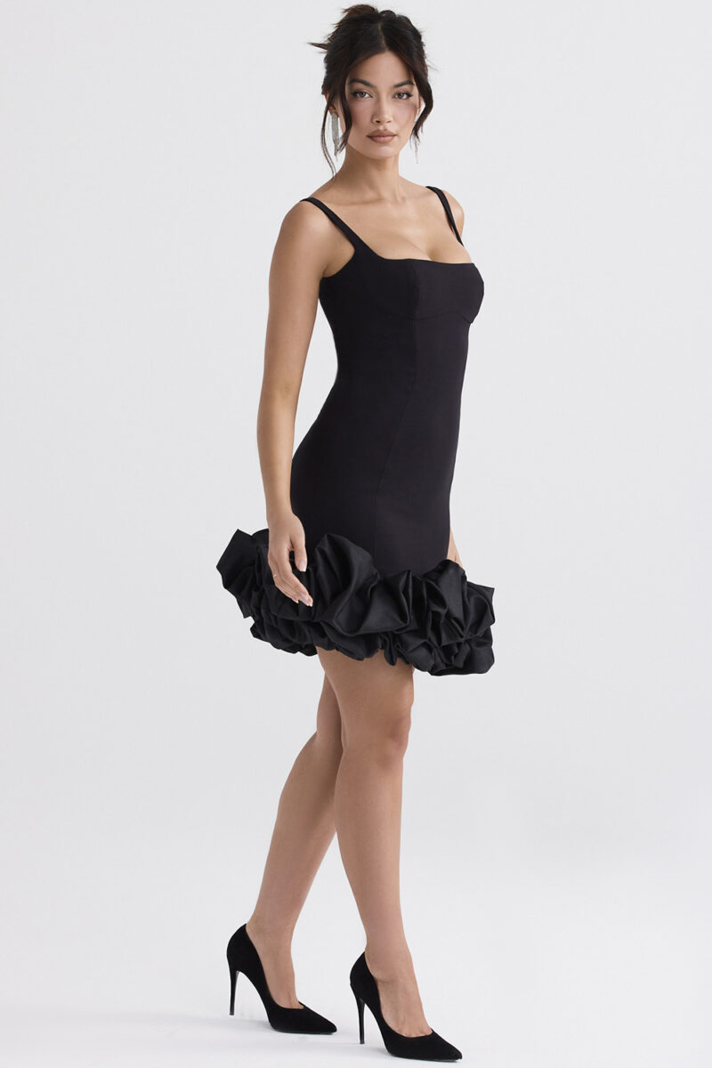 Black Ruffle Bodycon Mini Dress 1