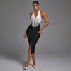 Black White Halter V Neck Midi Dress 9 Black White Halter V Neck Midi Dress 6