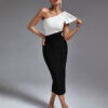 Black White One Shoulder Midi Dress 9 Black White One Shoulder Midi Dress 2