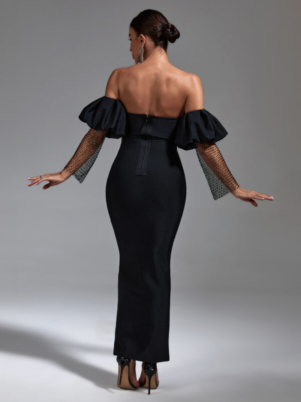 Black off Shoulder Bandage Long Dress 1