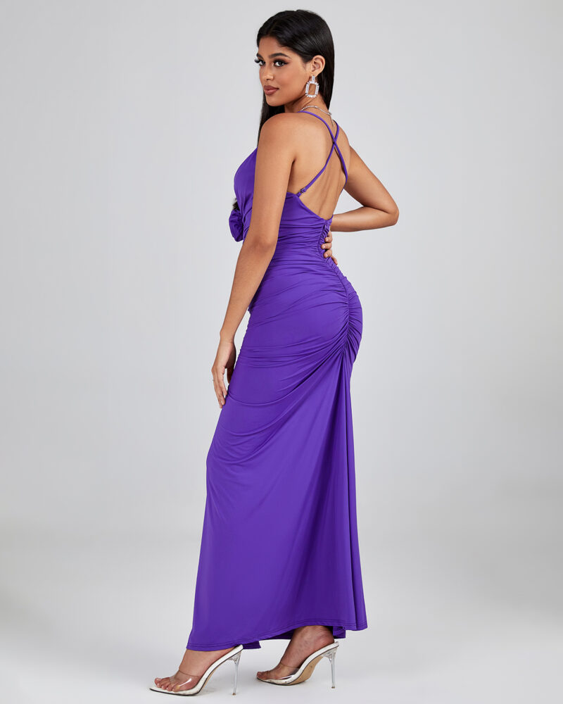 Bonny Pleated Backless Maxi Dress Purple 1