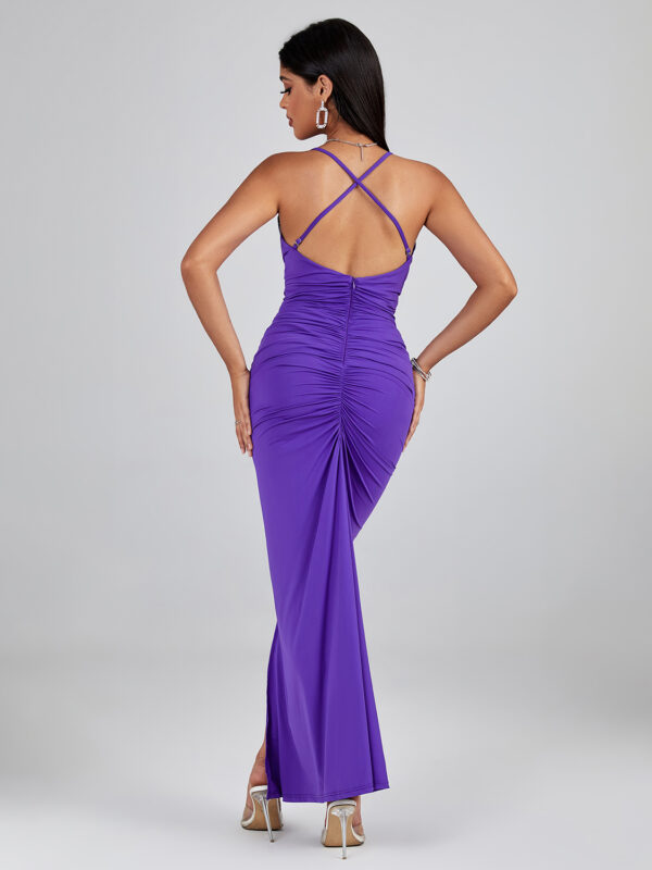 Bonny Pleated Backless Maxi Dress Purple 2