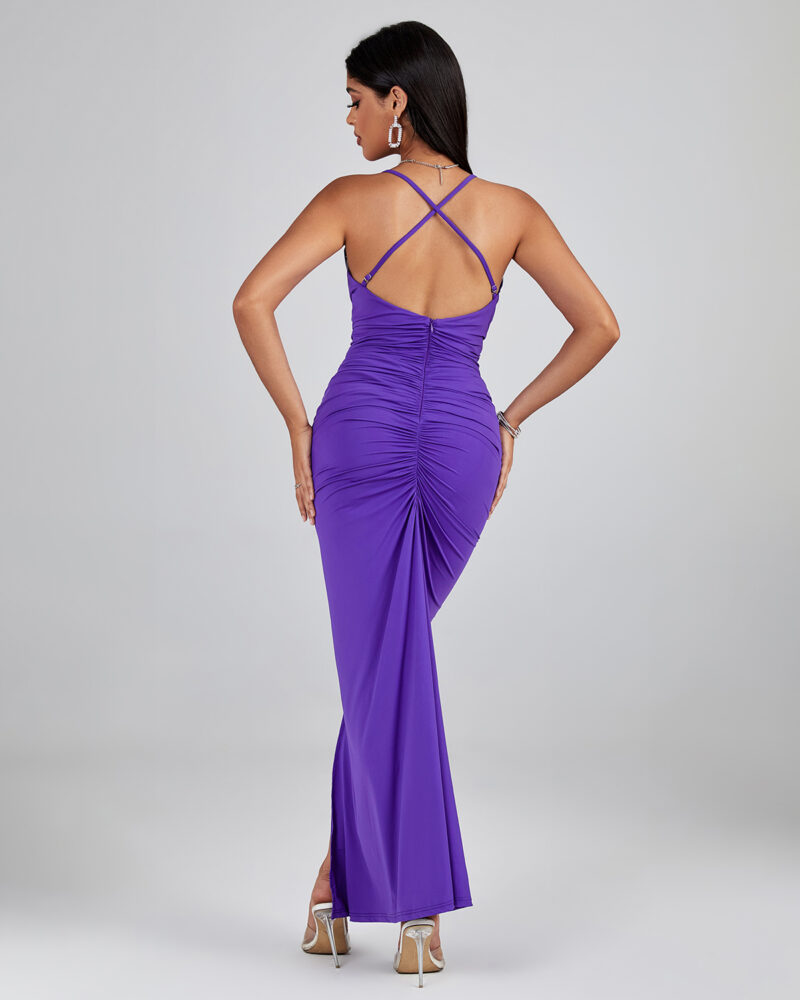 Bonny Pleated Backless Maxi Dress Purple 2