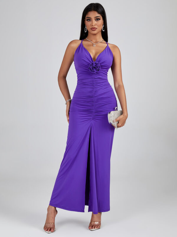 Bonny Pleated Backless Maxi Dress Purple 4